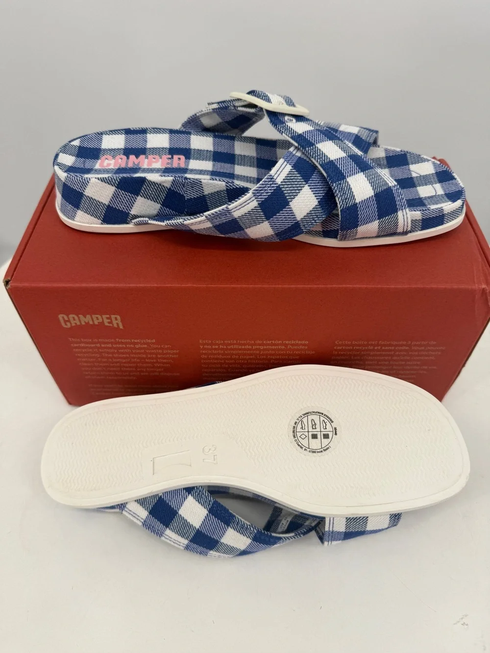 Camper Atonic Navy Gingham Platform Slides Buckle Plaid Sandals EU 37 US7 New - Picture 11 of 16